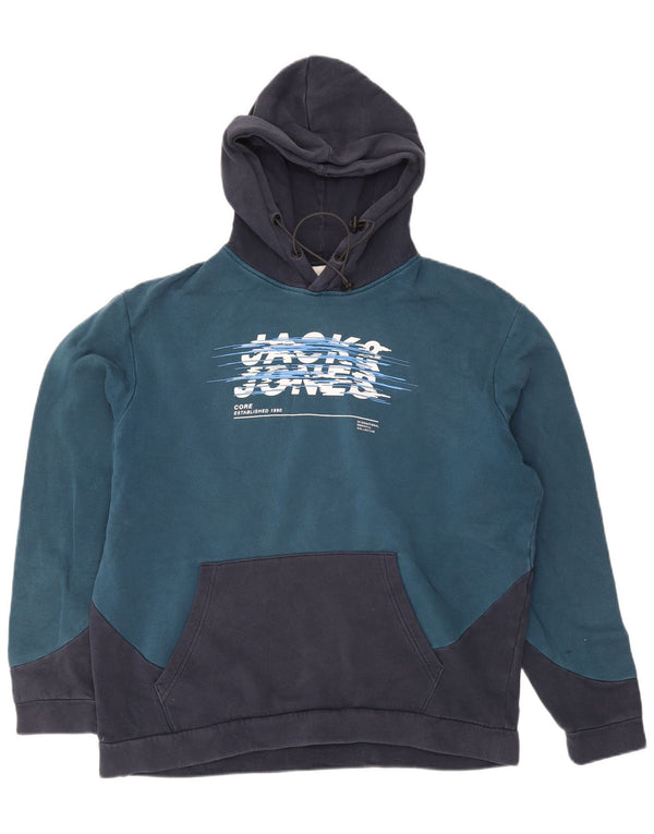 Jack & Jones moletom com capuz gráfico masculino 2XL algodão colorblock azul marinho