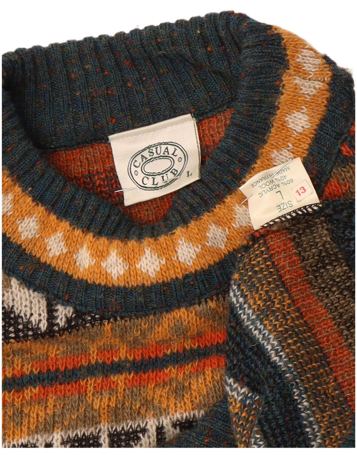 Suéter vintage masculino com gola tartaruga grande multicolorido Fair Isle