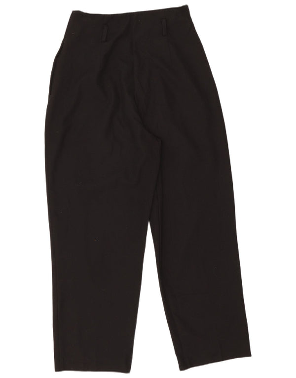 Zara Calça feminina casual cintura alta com pregas pequena W26 L25 poliéster preto