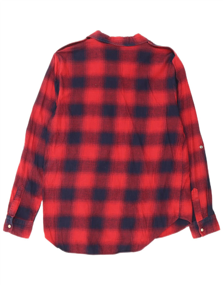 Camisa militar feminina de flanela Zara Reino Unido 12 xadrez vermelho médio