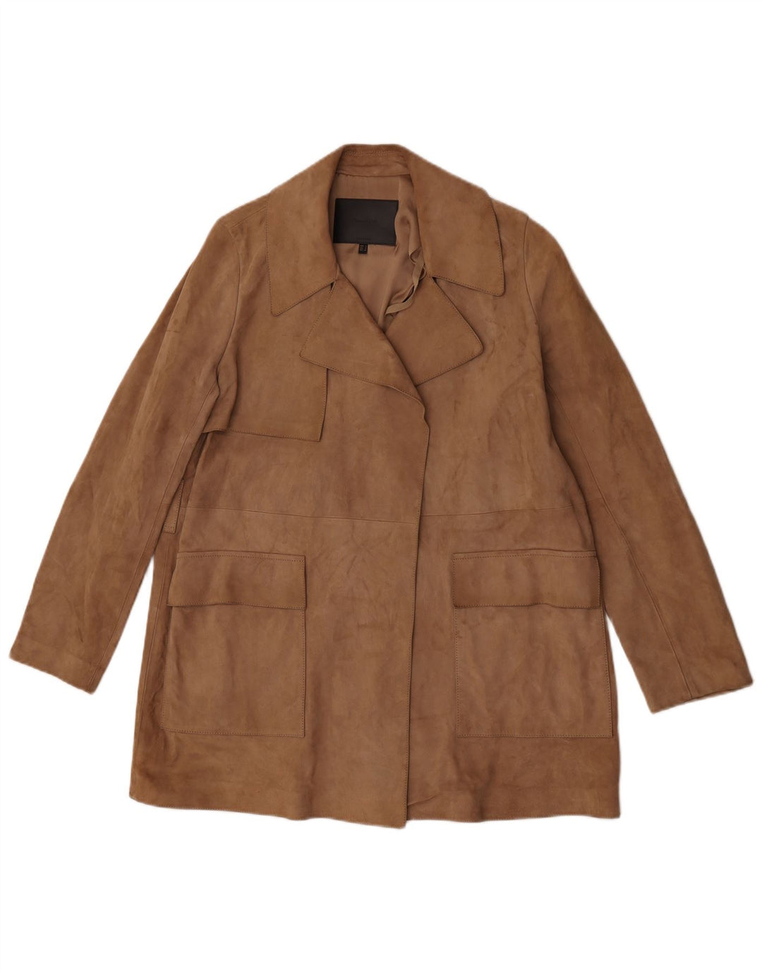 Sobretudo feminino Massimo Dutti de camurça aberta Reino Unido 10 pele de carneiro pequena bege