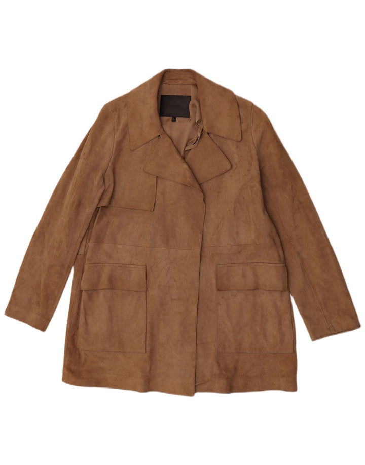 Sobretudo feminino Massimo Dutti de camurça aberta Reino Unido 10 pele de carneiro pequena bege