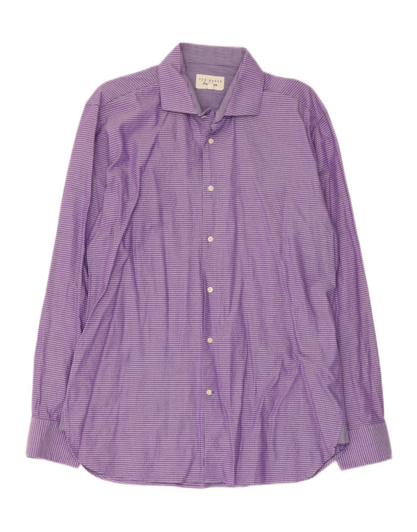Camisa masculina Ted Baker tamanho 16 grande algodão listrado roxo