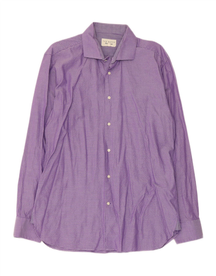 Camisa masculina Ted Baker tamanho 16 grande algodão listrado roxo