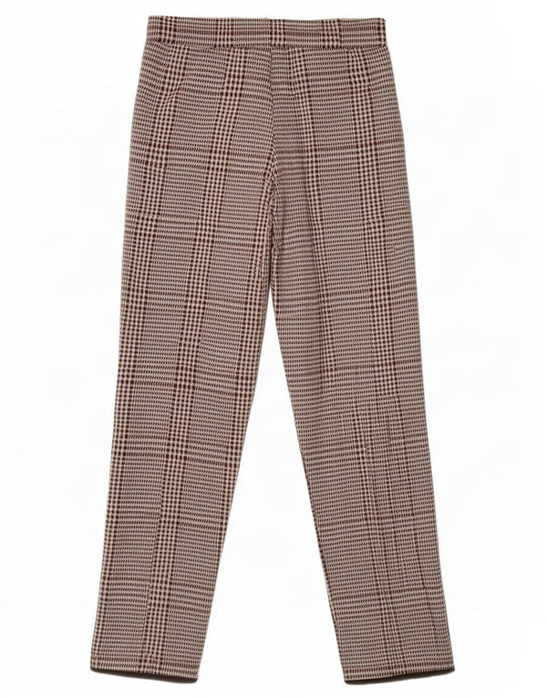 Zara Calça feminina reta casual pequena W26 L26 marrom xadrez poliéster