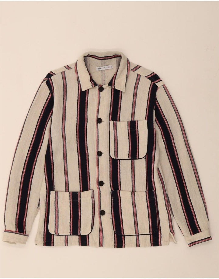 Camisa masculina ZARA com listras brancas médias