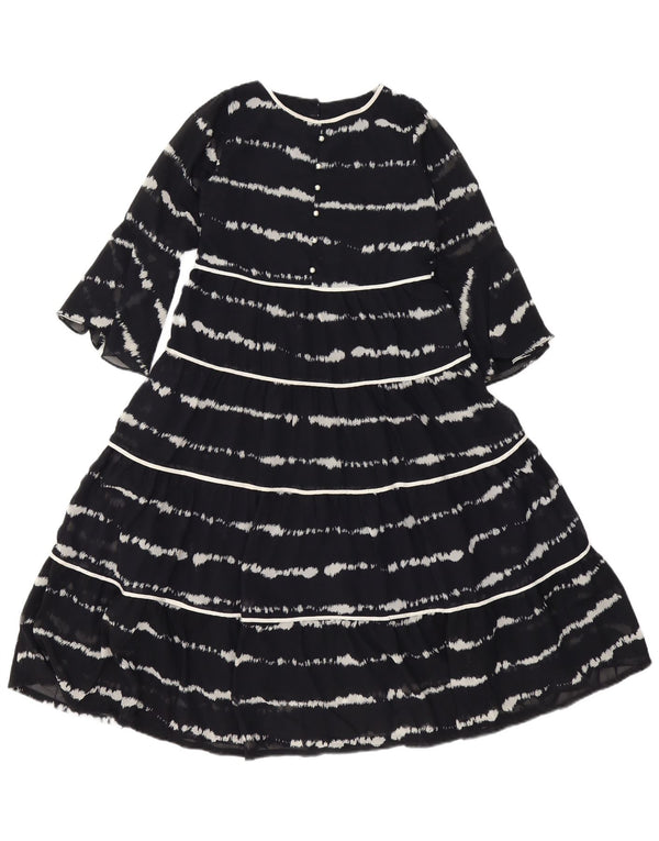 Vestido feminino Polka Dots manga 3/4 em camadas UE 34 XS azul marinho listrado