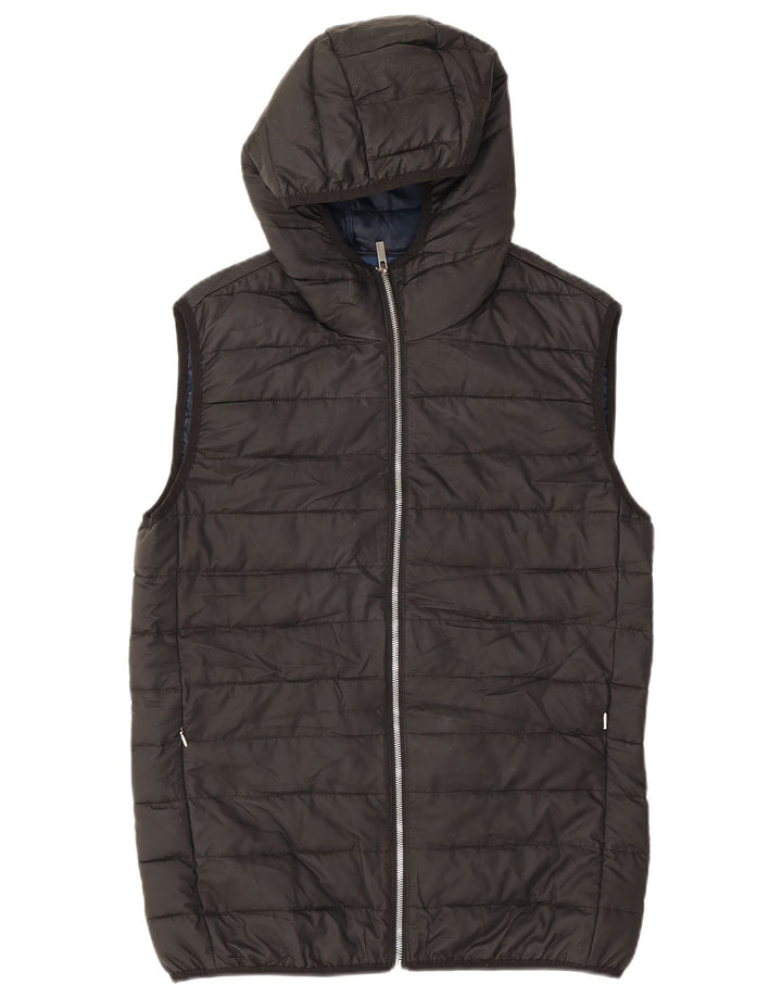 Colete acolchoado com capuz masculino Zara UK 40 grande poliéster preto