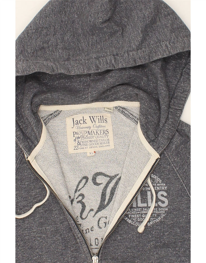 JACK WILLS Mens Graphic Zip Hoodie Sweater XS Grey Flecked Cotton Vintage Jack Wills and Second-Hand Jack Wills from Messina Hembry 