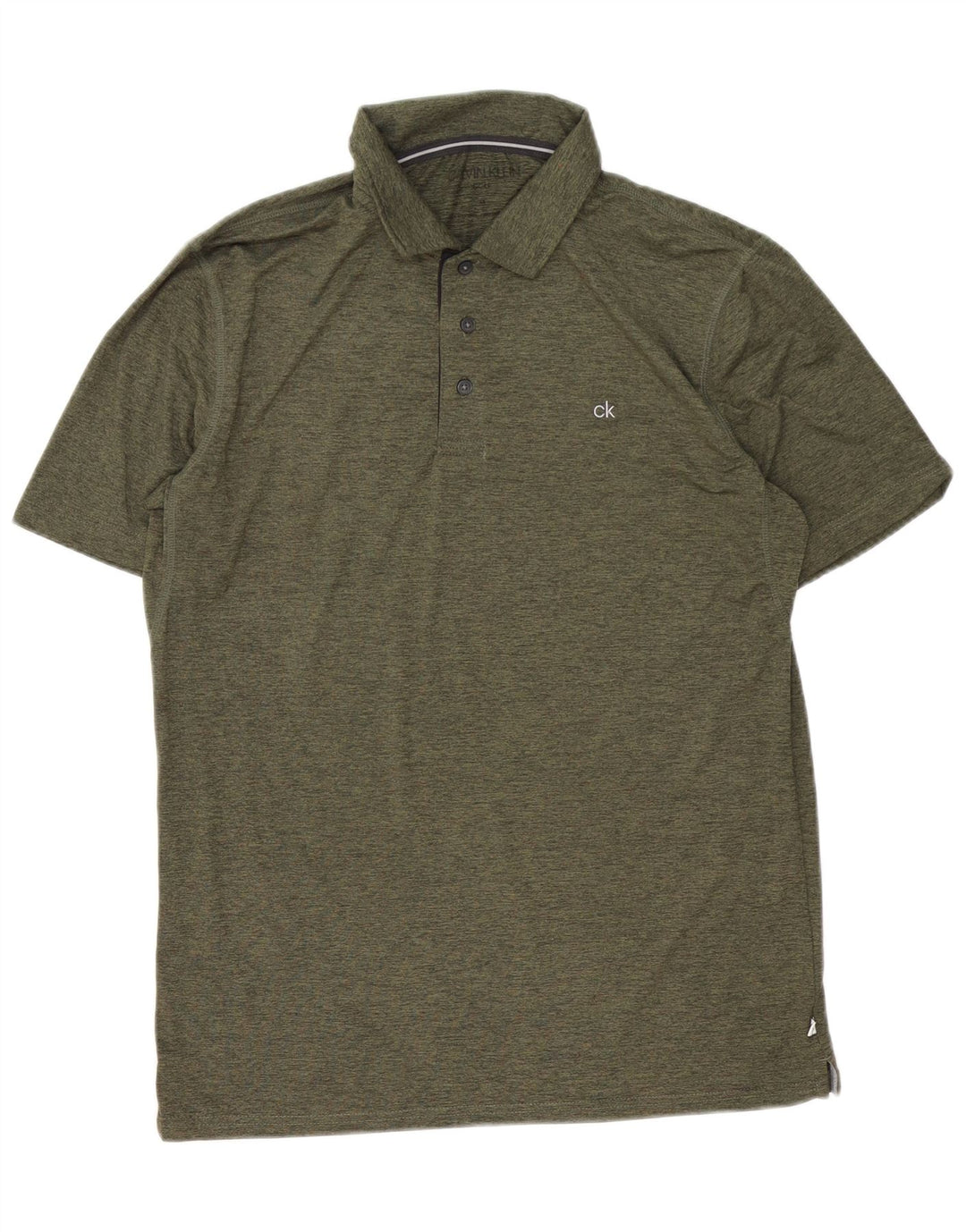 Camisa polo masculina Calvin Klein, poliéster manchado cáqui médio médio