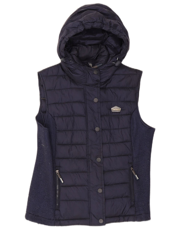 Colete acolchoado com capuz feminino Superdry UK 18 XL azul marinho nylon