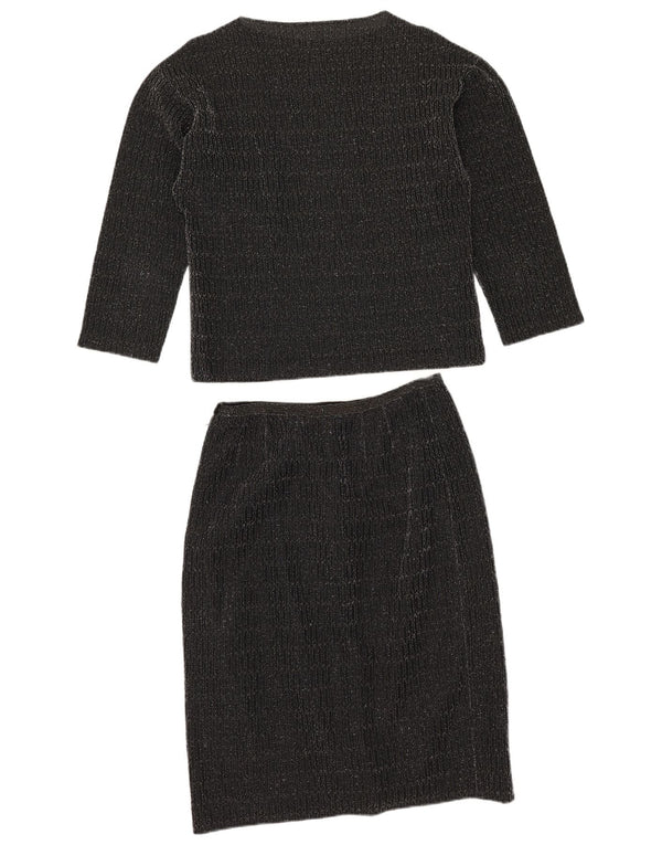 Conjunto de saia feminina vintage de 2 peças UK 14 médio W28 preto sintético