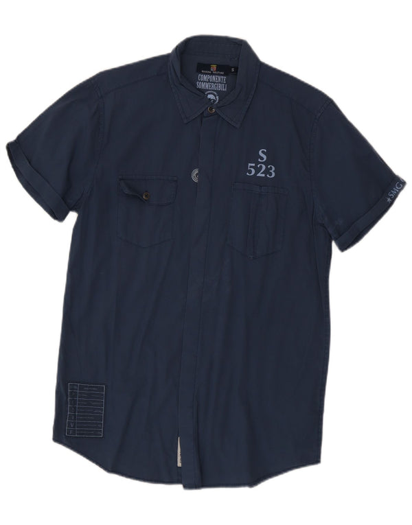 Marina Militare Camisa masculina gráfica de manga curta pequena algodão azul marinho