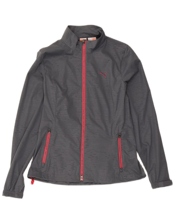 Puma Womens Tracksuit Top Jacket UK 10 Pequeno Poliéster Listrado Cinza