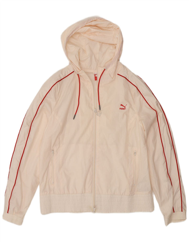Jaqueta bomber feminina com capuz Puma UK 14 grande poliéster branco