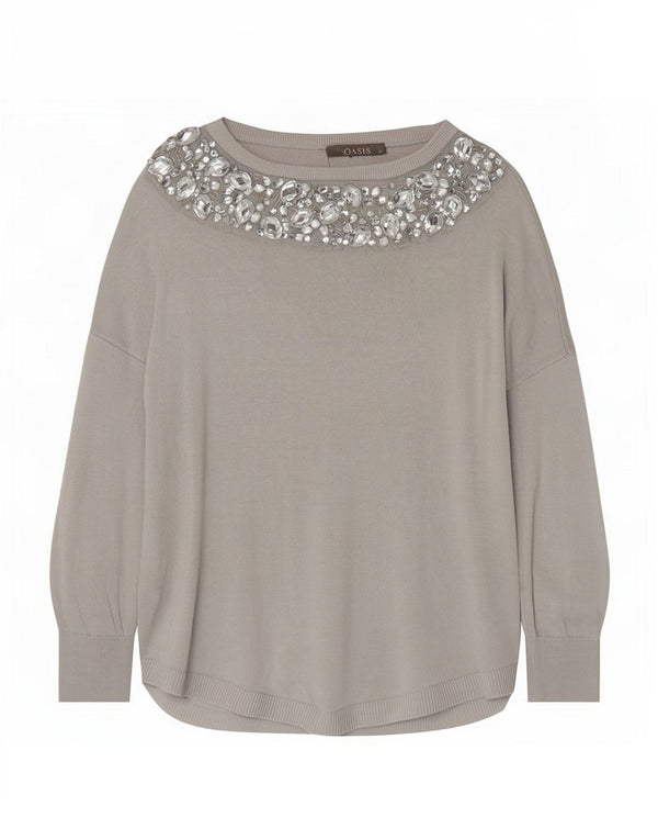 Suéter feminino Oasis com gola canoa e viscose cinza pequena Reino Unido 10