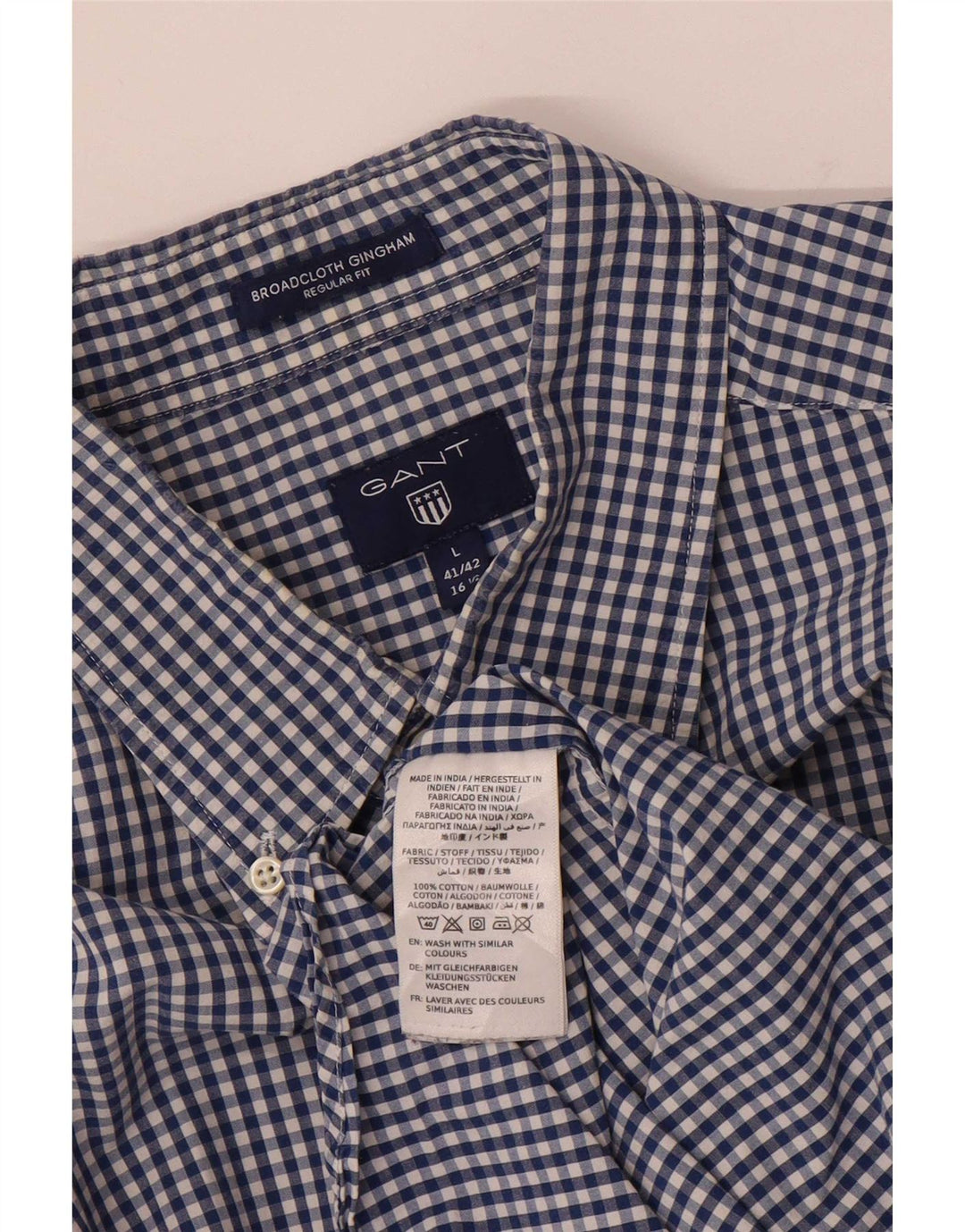 Camisa masculina Gant Regular Fit tamanho 41/42 16 1/2 grande azul marinho guingão