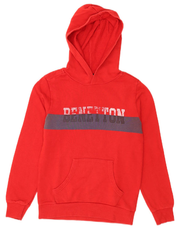Benetton Boys Graphic Hoodie Jumper 10-11 Anos XL Vermelho Colorblock Algodão