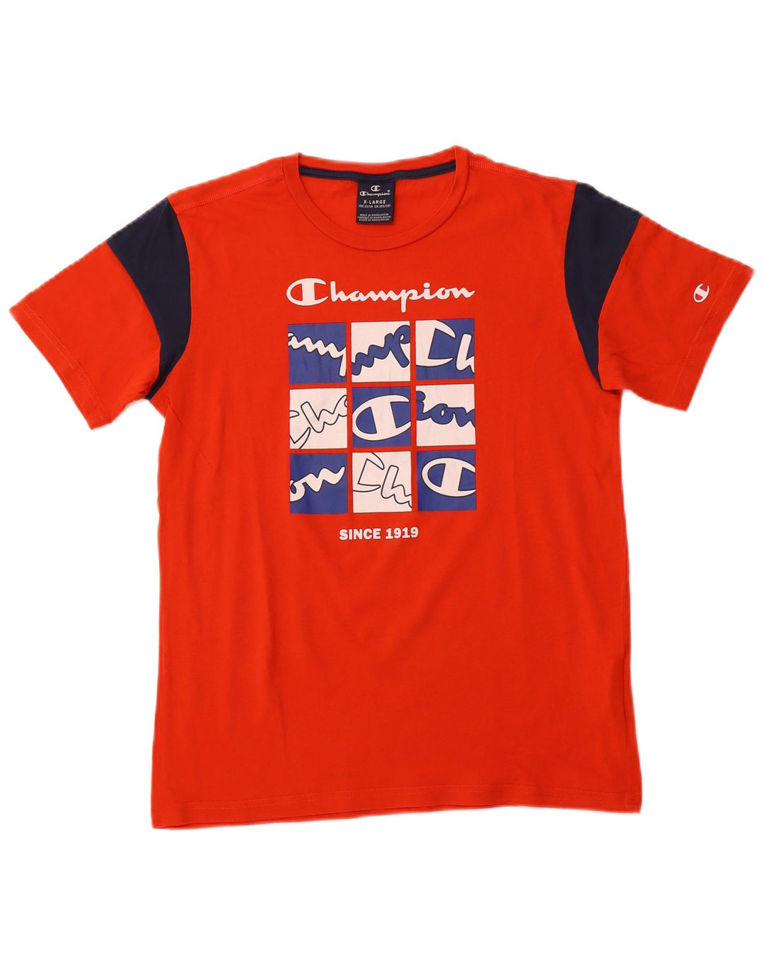 Camiseta gráfica CHAMPION Boys 13-14 anos XL laranja colorblock algodão