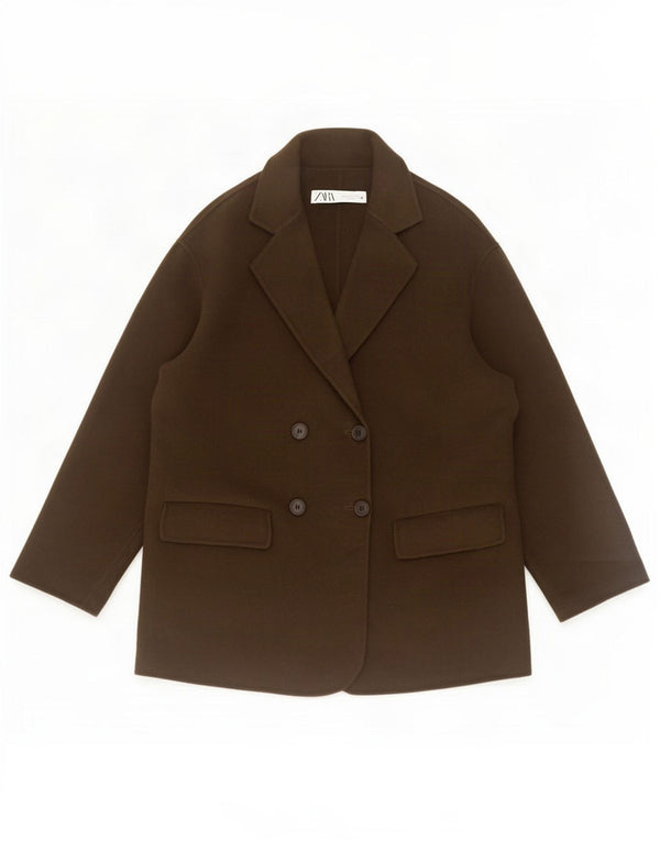 Zara Jaqueta blazer feminina oversized com peito duplo Reino Unido 10 pequena lã cáqui