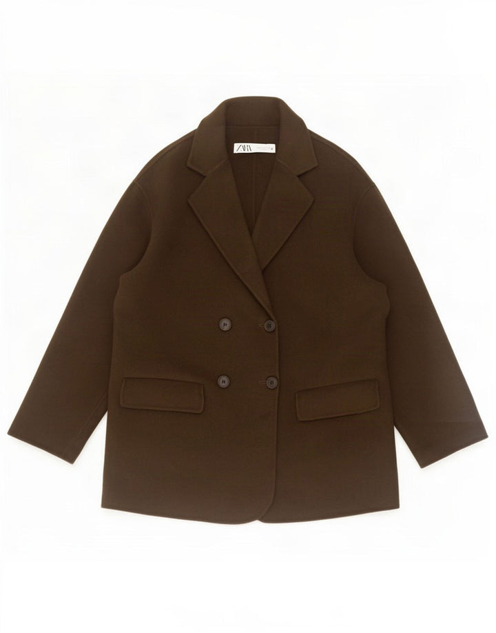 Zara Jaqueta blazer feminina oversized com peito duplo Reino Unido 10 pequena lã cáqui