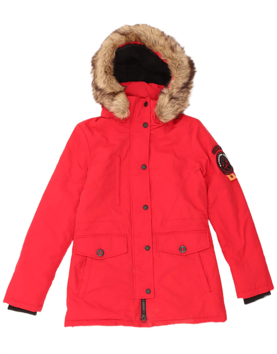 Jaqueta Parka Superdry Feminina com Capuz Oversized Reino Unido 10 Pequeno Nylon Vermelho