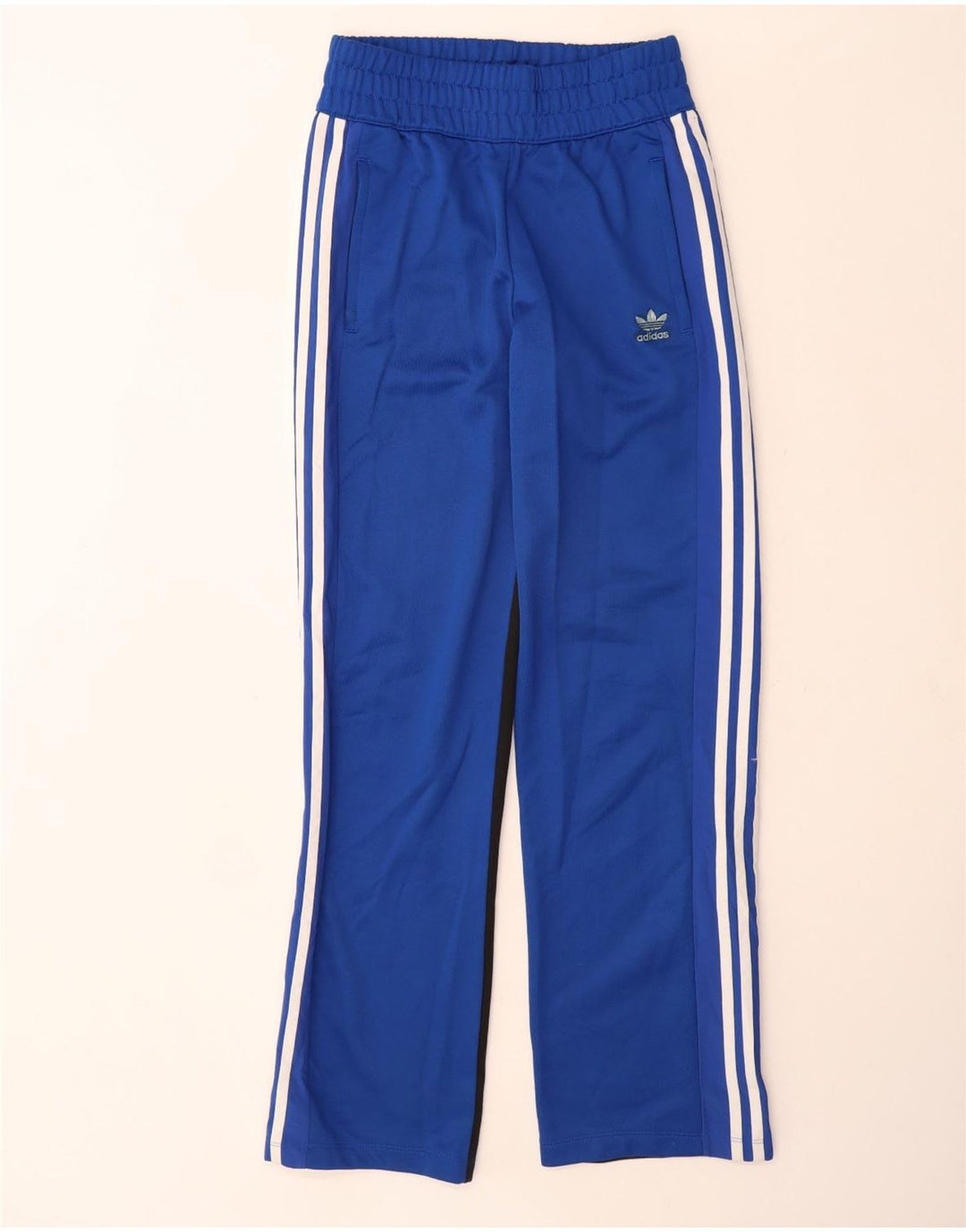Calça de treino feminina Adidas UK 8 pequena azul colorblock poliéster