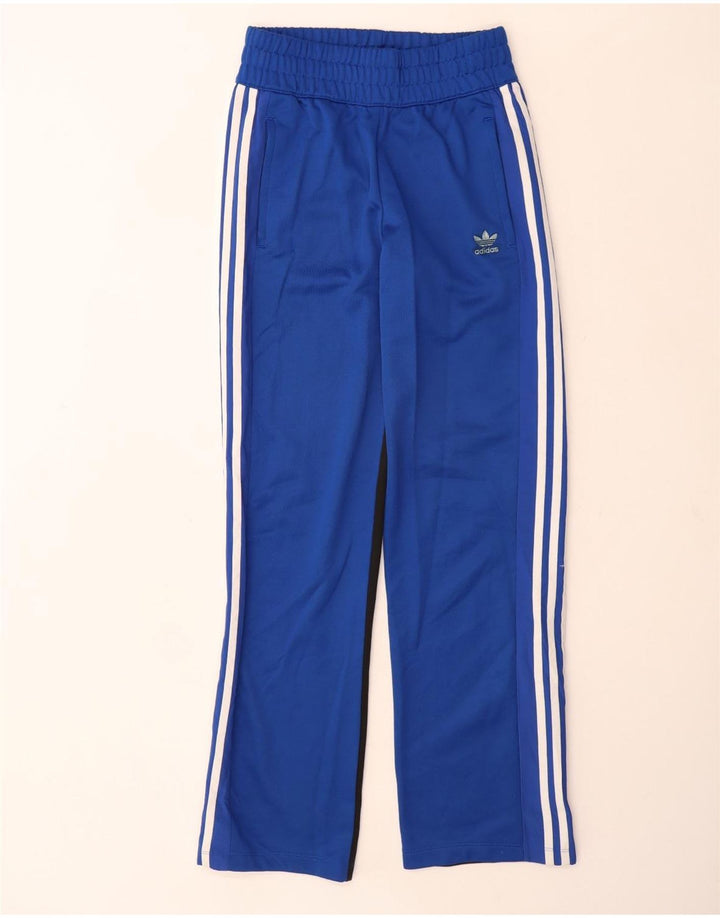 Calça de treino feminina Adidas UK 8 pequena azul colorblock poliéster