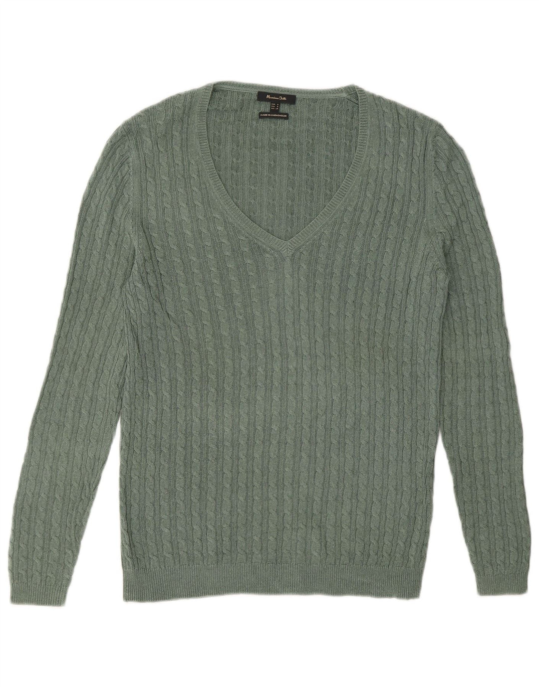 Suéter feminino Massimo Dutti com decote em V Reino Unido 10 viscose verde pequena