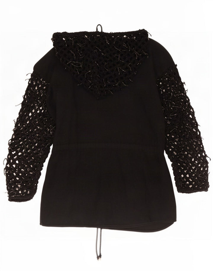 Di Bari Cardigã feminino oversized com capuz e palangre UE 40 médio preto