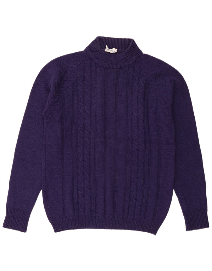 Suéter vintage masculino com gola redonda UE 52 grande lã roxa