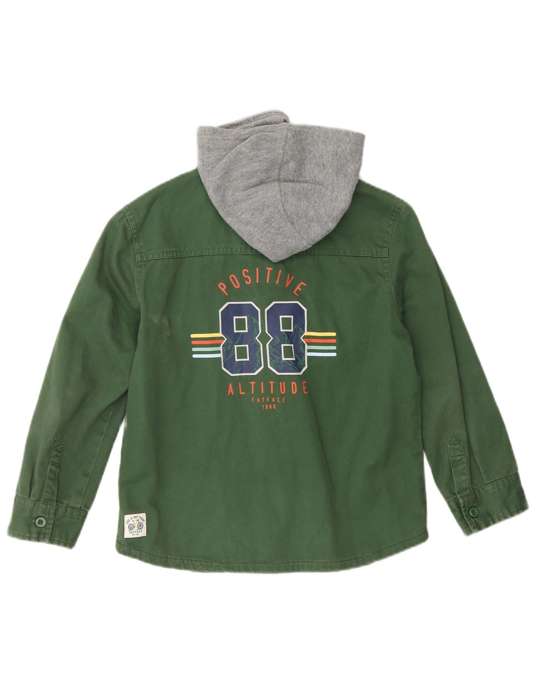 Camisa jeans Lenhador com capuz para meninos FAT FACE 7-8 anos verde colorblock