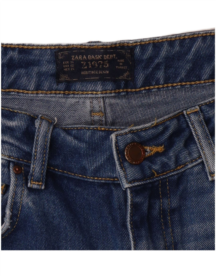 Zara Jeans feminino angustiado cônico EU 34 2XS W24 L30 Azul Grunge