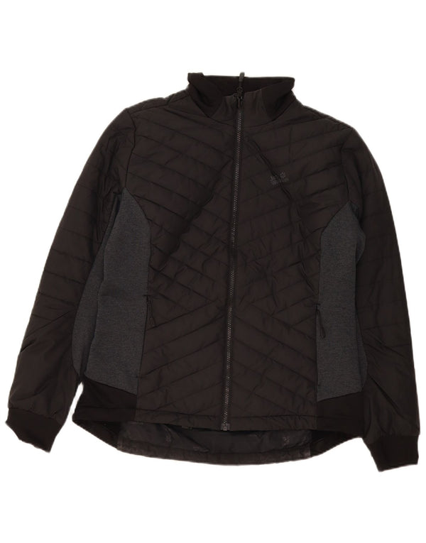 Jaqueta acolchoada feminina Jack Wolfskin Reino Unido 16 grande bloco colorido preto de poliéster
