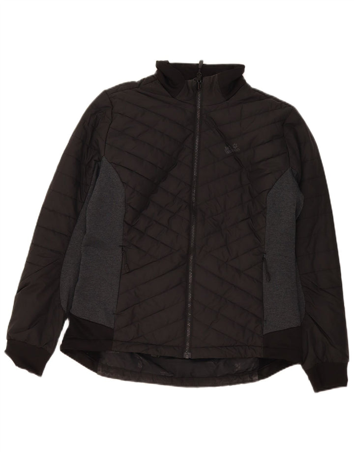 Jaqueta acolchoada feminina Jack Wolfskin Reino Unido 16 grande bloco colorido preto de poliéster