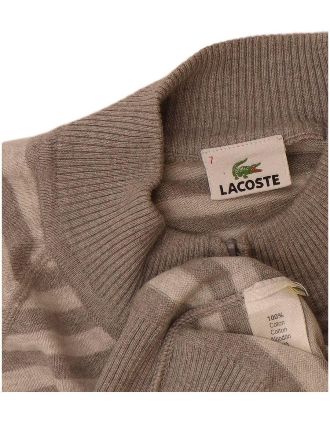 Suéter cardigã masculino Lacoste tamanho 7 2XL algodão listrado cinza