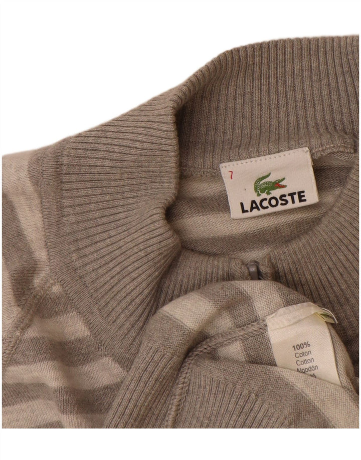 Suéter cardigã masculino Lacoste tamanho 7 2XL algodão listrado cinza
