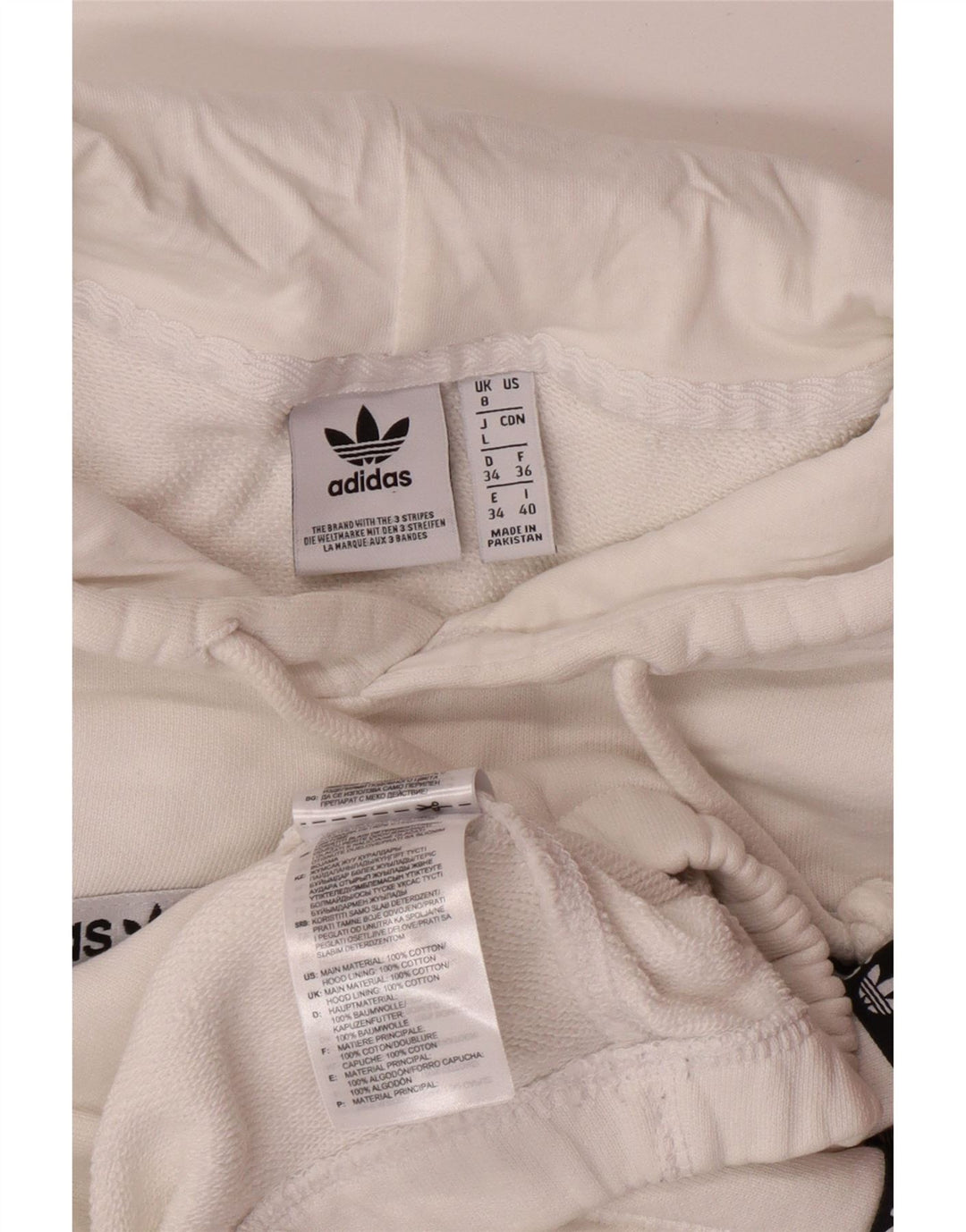 ADIDAS Womens Crop Graphic Hoodie Jumper UK 8 Pequeno Algodão Branco