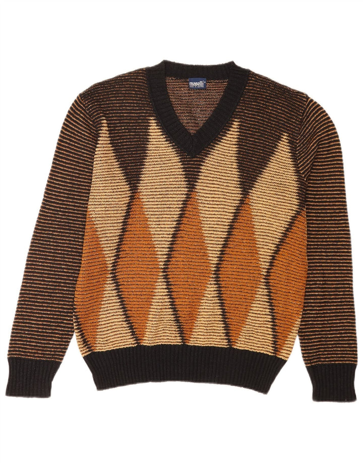 Suéter masculino Maselli com decote em V EU 50 médio marrom Argyle/Diamante