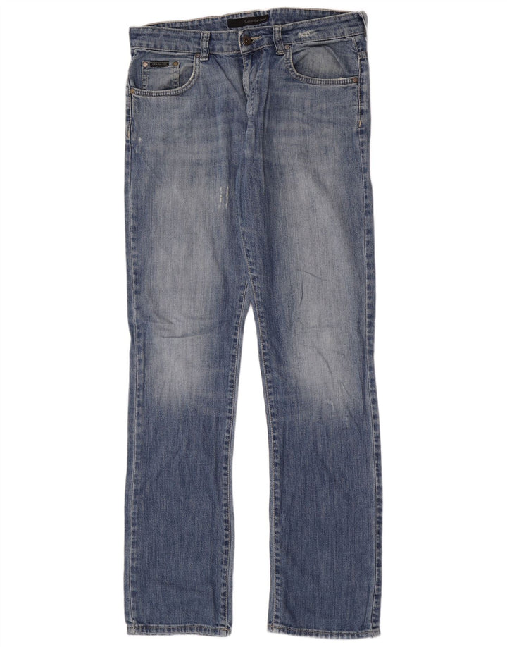 Calça jeans feminina Calvin Klein desgastada slim W32 L33 azul
