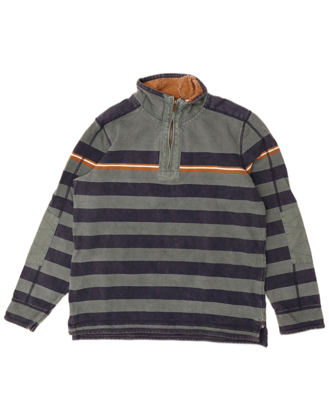 Fat Face Masculino Zip Neck Moletom Jumper Médio Algodão Listrado Verde