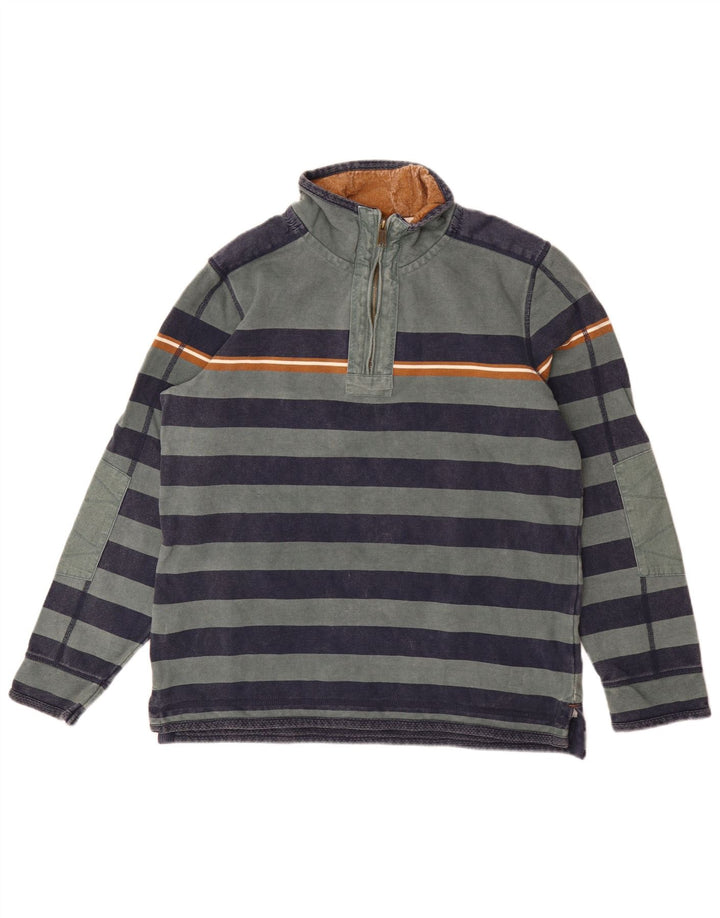 Fat Face Masculino Zip Neck Moletom Jumper Médio Algodão Listrado Verde