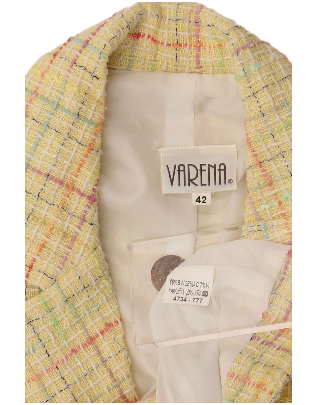 Jaqueta blazer feminina vintage com 3 botões IT 42 algodão xadrez amarelo médio