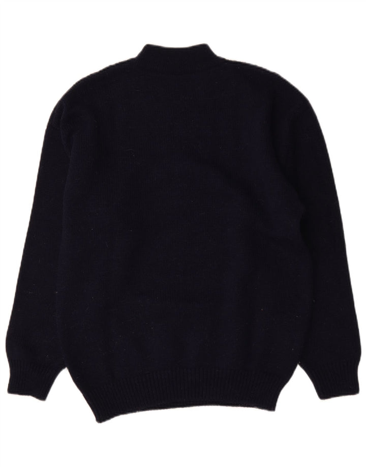 Suéter vintage masculino com gola de tartaruga, azul marinho médio