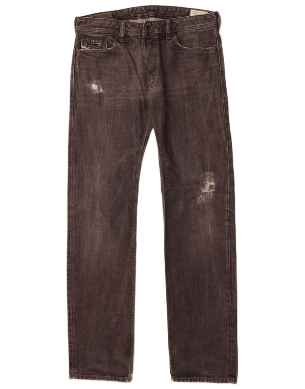 Diesel Mens Safado Distressed Straight Jeans W34 L34 Cinza Algodão