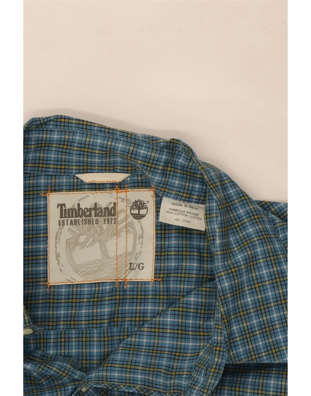 Camisa masculina Timberland grande xadrez azul algodão