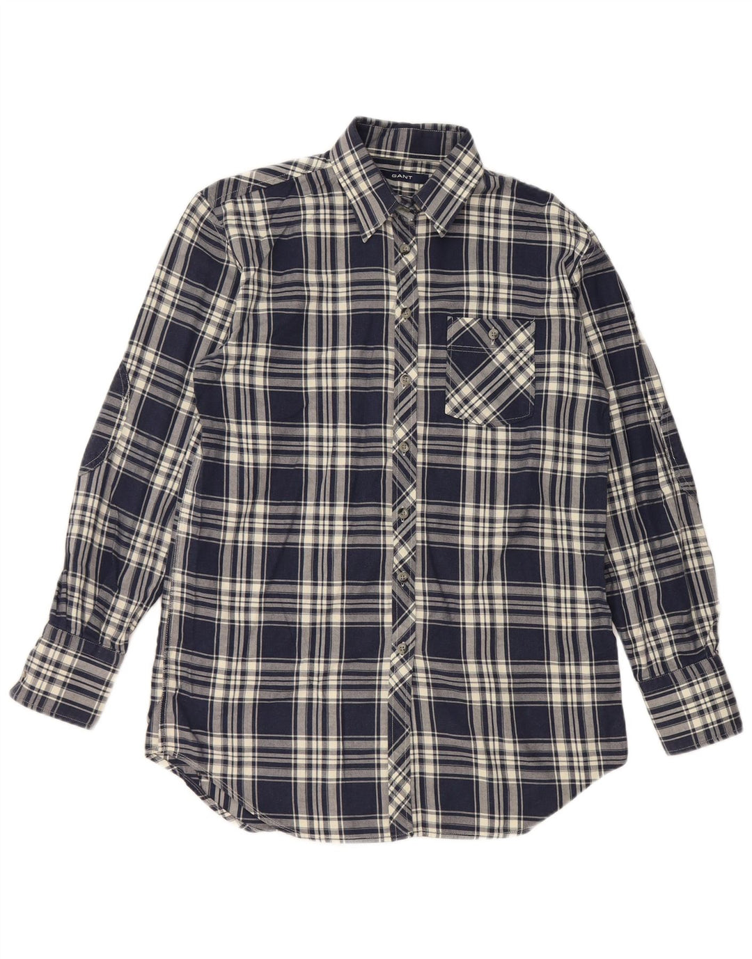 Camisa feminina de flanela Gant UK 10 pequena algodão xadrez azul marinho