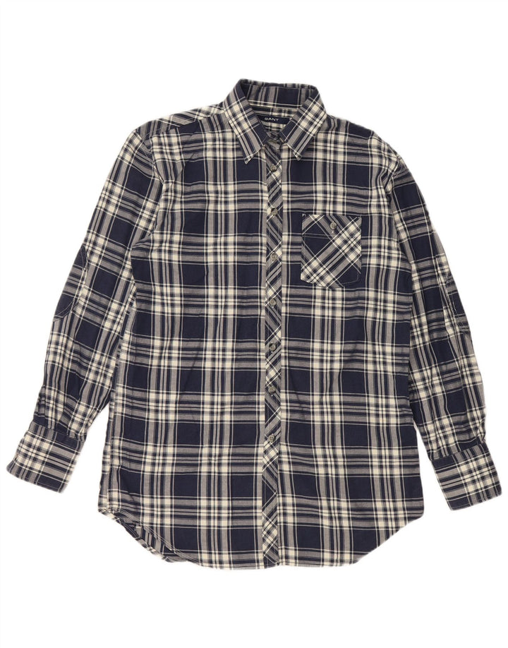 Camisa feminina de flanela Gant UK 10 pequena algodão xadrez azul marinho