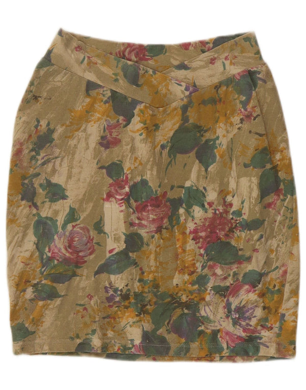 Saia lápis feminina vintage pequena W26 modal floral verde
