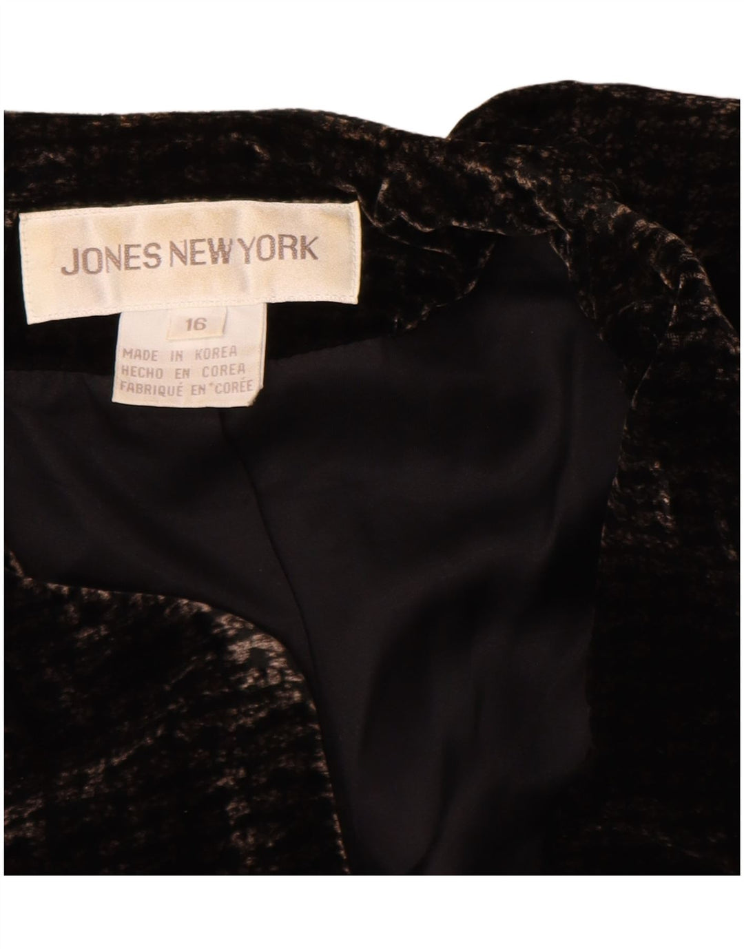 Jaqueta blazer feminina de veludo com 2 botões Jones New York Reino Unido 16 grande rayon preto
